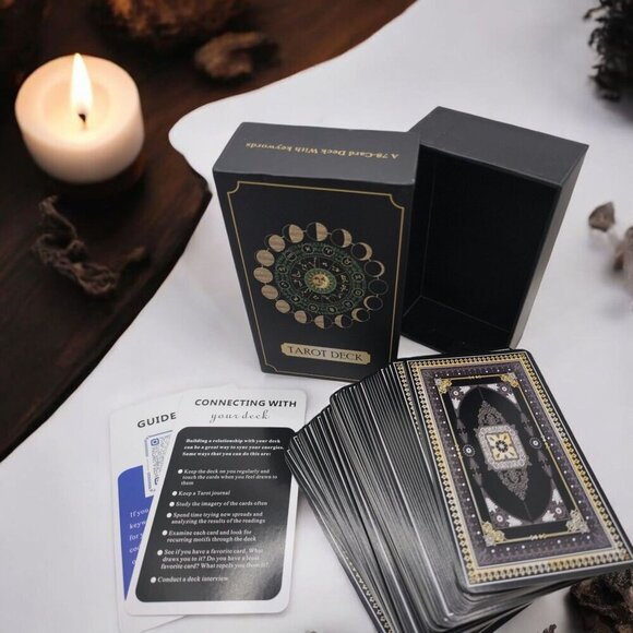Classic Tarot ✦ 78-Card Beginner Deck ✦ Keywords, Meanings & Guidebook in Black - Picture 1 of 7